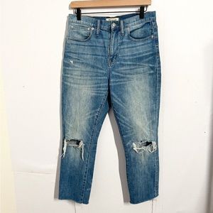 Madewell Women's Jeans High Rise Slim Boy Jean Size 28 Distressed Raw Hem